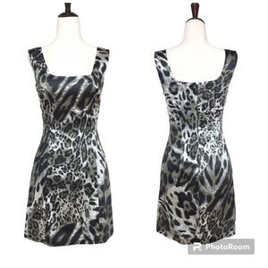 JAY GODFREY Leopard Print Satin Mini Dress Sleeveless Black White Size 0 New